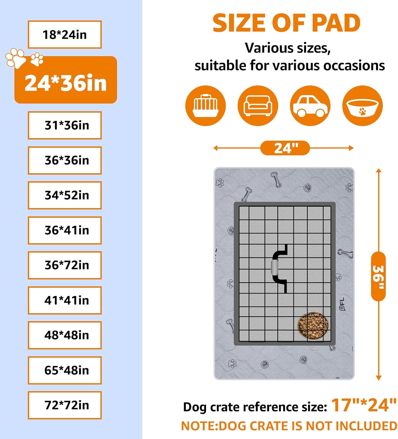 Washable Pee Pads for Dogs, 2Pack Reusable Puppy Pads, Absorbent Whelping Pads with Bone Print, Non-Slip Waterproof Pet Training Pads for Couch, Crate, Potty Training 18x24