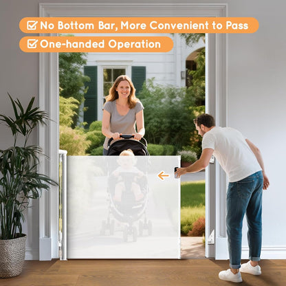 Retractable Baby Gate, 38" Extra Tall Mesh Dog Gate with Auto-Tension Design, 71" Wide One-Hand Operation Doorway Gates for Pets & Babies, No Bottom Rail Safety Gate for Hallways, Black