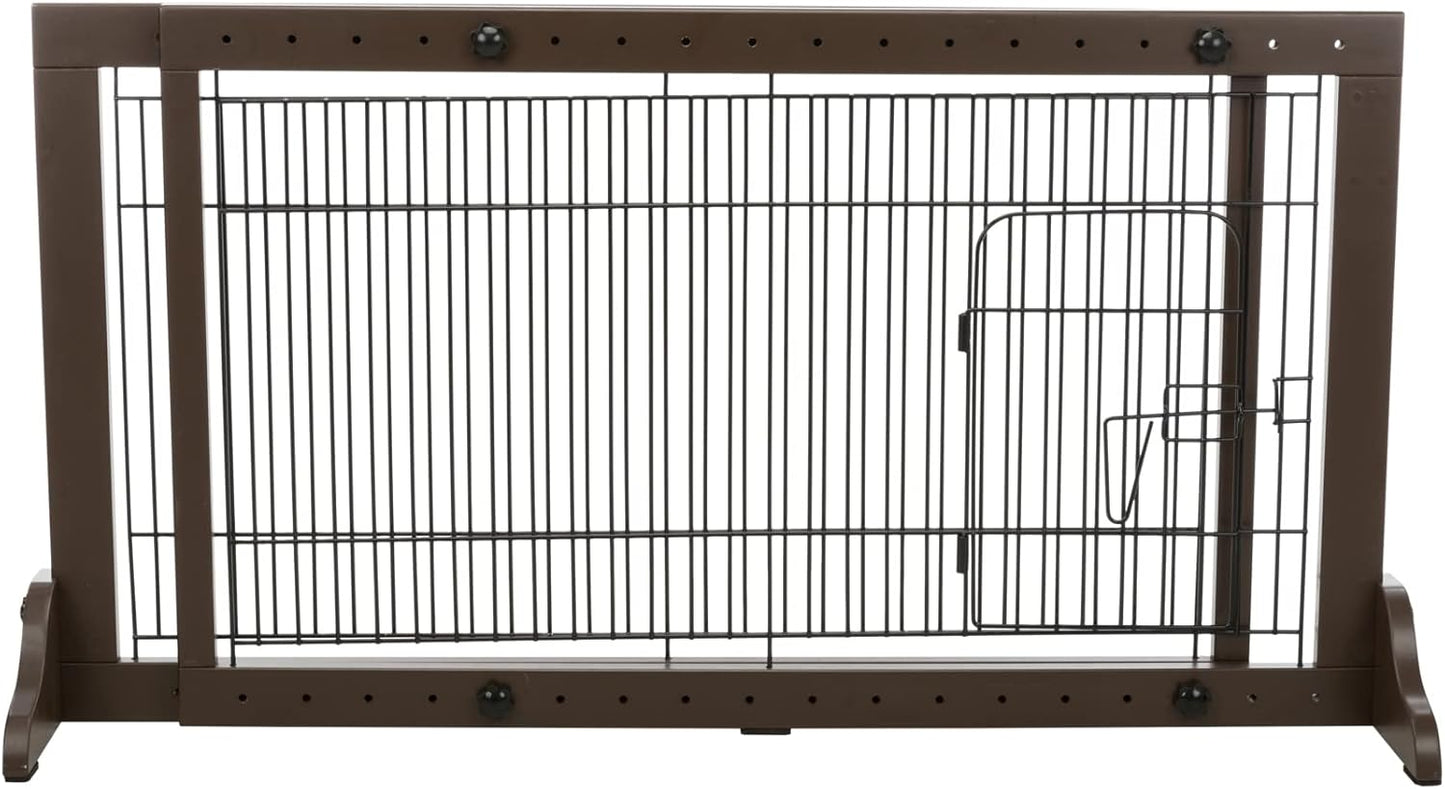 Trixie Expandable Wooden Freestanding Pet Gate, 24-in Tall Easily Step Over Barrier, Fence Expands to Fit Door Openings 25.5 to 42.5-in, Brown