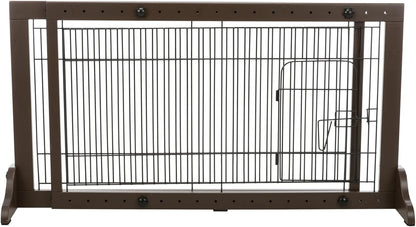 Trixie Expandable Wooden Freestanding Pet Gate, 24-in Tall Easily Step Over Barrier, Fence Expands to Fit Door Openings 25.5 to 42.5-in, Brown
