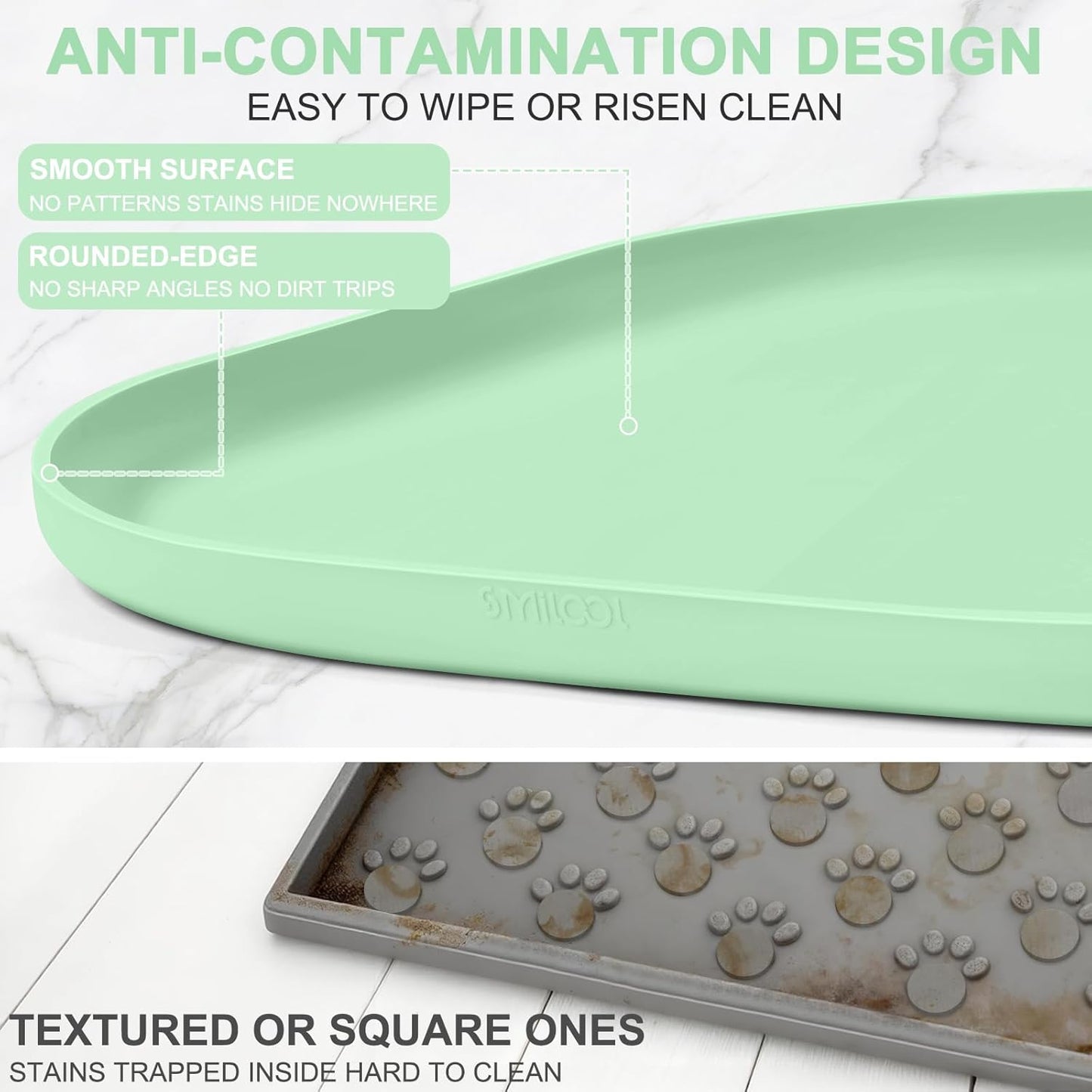 Small Silicone Pet Food Mat with Raised Edge for Food and Water Bowl, Square Dog Feeding Mats, Cat Food Trays for Floor Waterproof, Rubber Tray for Dogs and Cats, 12 x 12 x 0.7 Light Olive Green