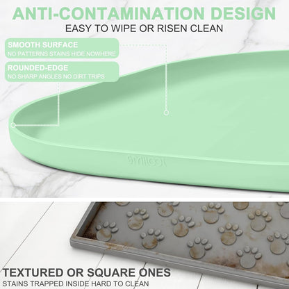 Small Silicone Pet Food Mat with Raised Edge for Food and Water Bowl, Square Dog Feeding Mats, Cat Food Trays for Floor Waterproof, Rubber Tray for Dogs and Cats, 12 x 12 x 0.7 Light Olive Green