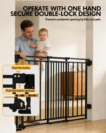 Extra Wide Baby Gate for Doorways 29" Tall Safety Gate for Kids&Pets,Pressure Mounted with Auto Close,Walk-Thru Metal Gate,Adjustable Width 26.4"-43",Indoor Pet Gate for Stairs & Hallways Black