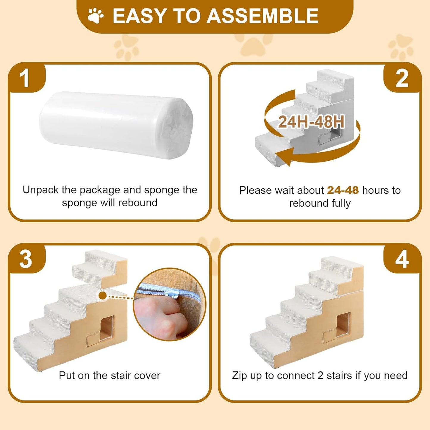 Dog Stairs for Small Dogs, 6-Step Dog Steps for High Bed, High-Density Foam Pet Stairs with Non-Slip Removable Washable Cover to Get on Bed