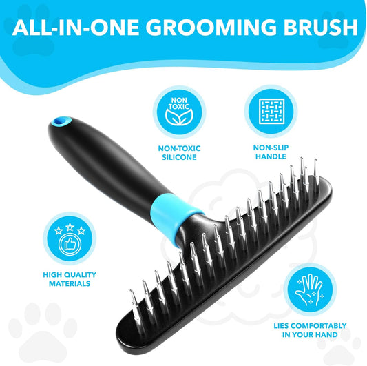 DOGI Deshedding Brush Comb - Undercoat Rake for Dogs, Cats, Short, Long Hair Coats - Double Row Stainless Steel Pins - Reduce Shedding by 90% (Green)