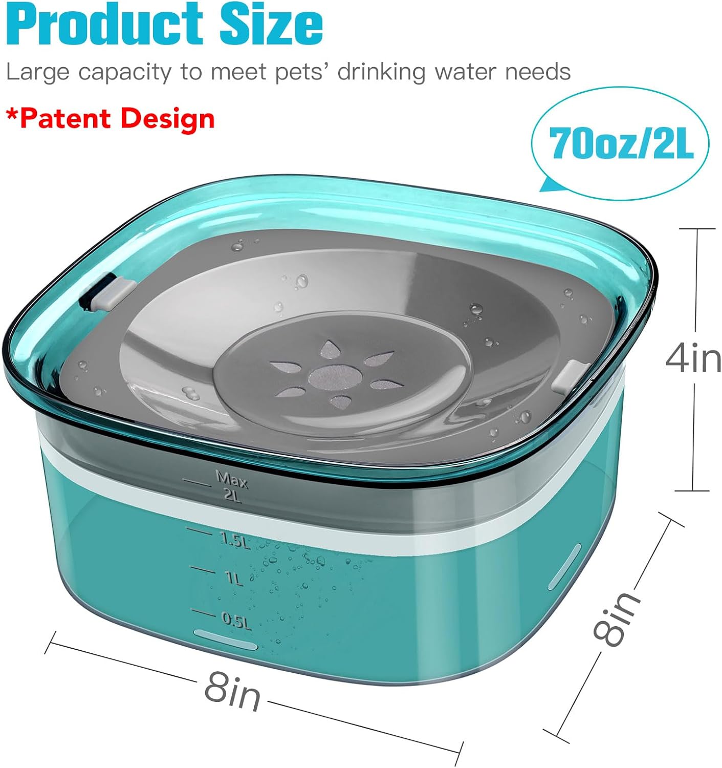 UPSKY 70oz Dog Water Bowl 2L No Spill Dog Bowls Large Capacity Spill Proof Slow Water Feeder, No Splash Pet Water Dispenser Vehicle Carried Travel Slow Drinking Bowl for Messy Drinkers