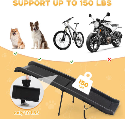 COZIWOW Folding Dog Ramps, 62”L Portable Pet Ramp for Large Dogs SUV,Cars,Lightweight Cat Ramp Non-Skid Surface Steps for High Bed,Stairs,Couch-Easy Storage(Black, 62" L)