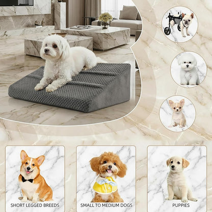Dog Ramp for Stairs - Dog Steps-Anti-Slip Foam Stair Wedges for Small & Senior Dogs,Gentle Slope Pet Steps with Washable Corduroy Cover, Self-Sticky Pads for Safe Climbing (Gray,2-Pack)