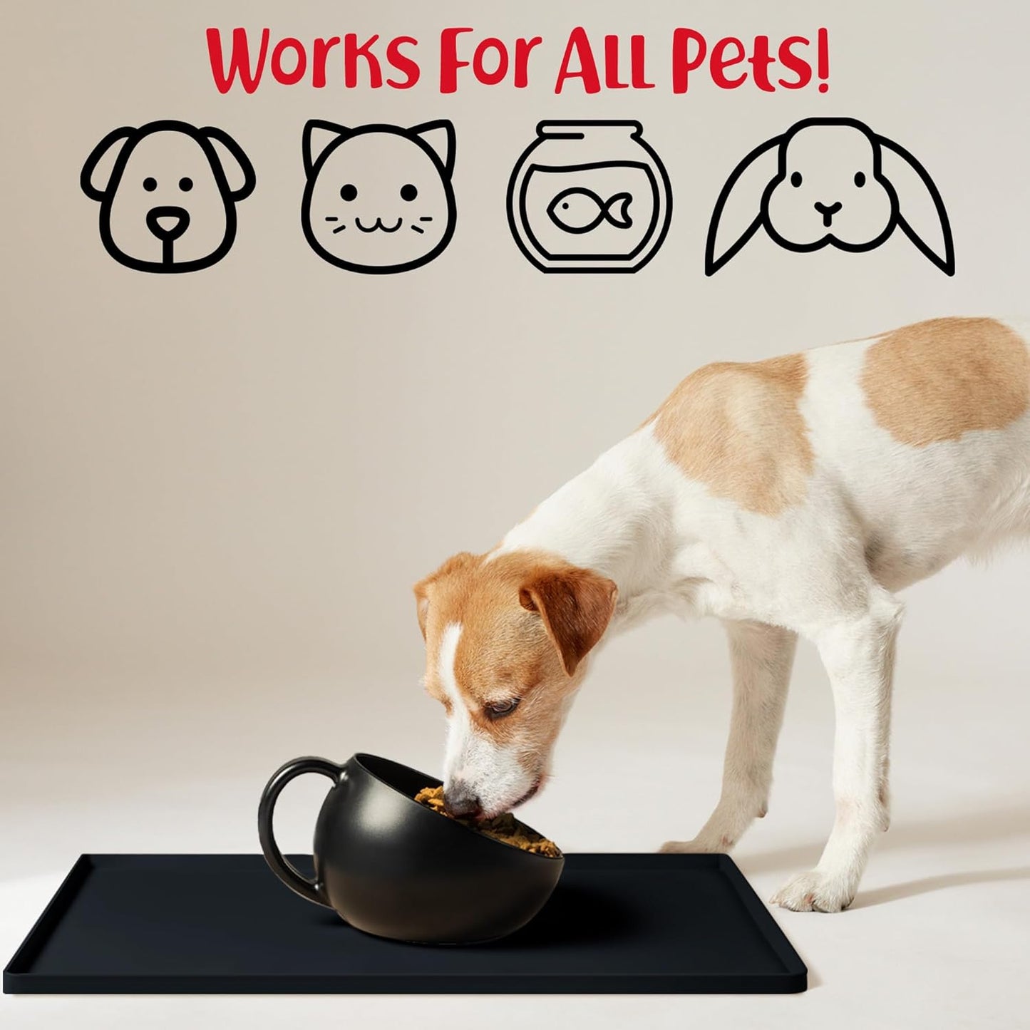 DogBuddy Dog Food Mat – Waterproof Dog Bowl Mat for Food and Water, Silicone Pet Feeding Mats for Floors, Non-Slip Placemat with High Edges for Dogs Bowls, Puppy Essentials (L: 24" x 16", Shadow)