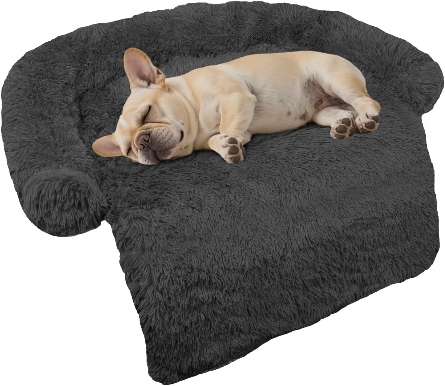 Calming Dog Bed Fluffy Plush Dog Mat for Furniture Protector with Removable Washable Cover for Large Medium Small Dogs and Cats (Large, Light Grey)