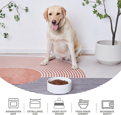 6'' Ceramic Raised Dog Bowl - 30Oz Dog Food & Water Bowl with Elevated Non-Slip Bamboo Stand, Dishwasher & Microwave Safe, Anti Vomiting Heavy Duty Pet Bowl for Small and Medium Dogs, White