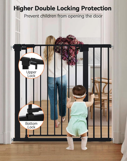 COMOMY 36" Extra Tall Baby Gate for Stairs and Doorways - Fits 29.5" to 48.8" Wide Openings, Auto Close Extra Wide Dog Gate for House, Pressure Mounted Easy Walk Through Pet With Door, Black