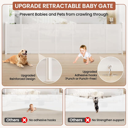 Upgrade Retractable Baby Gates Extra Wide (150" W x 42" H), 150 inch Reinforced Retractable Dog Gate to Prevent Crawling Through, Retractable Gate Outdoor/Indoor, Real One-Handed Operation, Black
