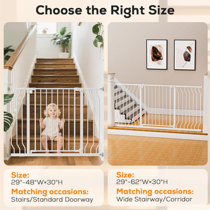 29-43" Baby Gate for Stairs, Baby Safety Essentials, Auto Close Gate for Doorways, Easy Install Pressure Mounted Dog Gate Indoor, Pet Gates for Dogs, White