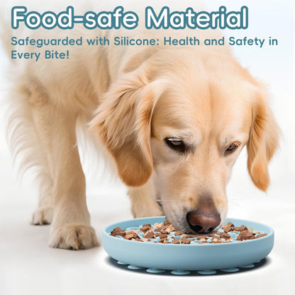 Silicone Slow Feeder Dog Bowl – Pink Bone Pattern | Food-Grade Non-Slip Dog Dish for Anti-Bloat, Fast Eating Prevention, 7.5” x 1.5”, Dishwasher Safe