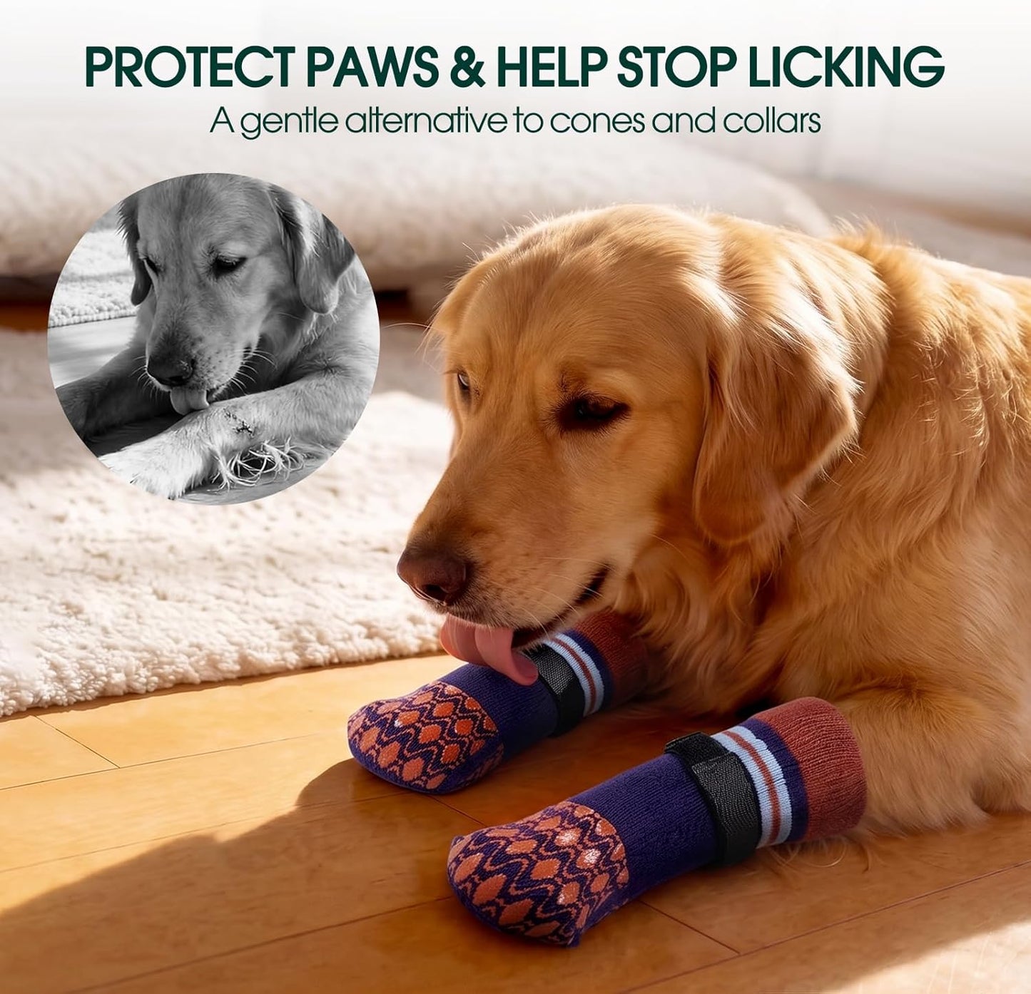 Kuoser Non Slip Dog Socks for Hardwood Floors, Dog Grippy Socks with Double-Sided Traction, Anti Slip Dogs Booties Paw Protectors to Prevent Licking Paws for Small Medium Large Senior Dogs, 4 Pack-M