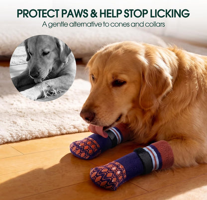 Kuoser Non Slip Dog Socks for Hardwood Floors, Dog Grippy Socks with Double-Sided Traction, Anti Slip Dogs Booties Paw Protectors to Prevent Licking Paws for Small Medium Large Senior Dogs, 4 Pack-M