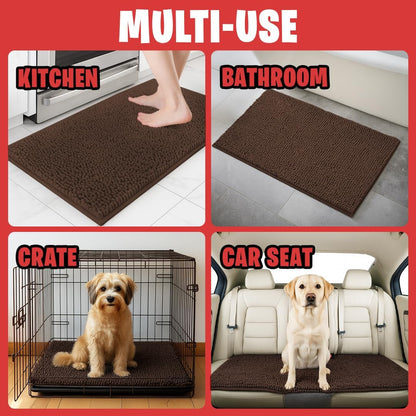 MudGuard Mat™ Dog Door Mat for Muddy Paws, Super Absorbent Microfiber, Non-Slip Indoor Mat, Quick Dry Chenille Mud Mat for Dogs & Entryway, Washable, Grey 19" x 30"
