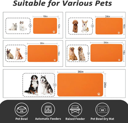 HotLive Dog Food Mat - Absorbent Cat Mat for Food and Water, No Stains Pet Feeding Bowl Mat, Easy to Clean Pet Placemats, Quick Dry Dog Water Dispenser Mat for Messy Drinkers | Paw Dark Grey 12"x 19"