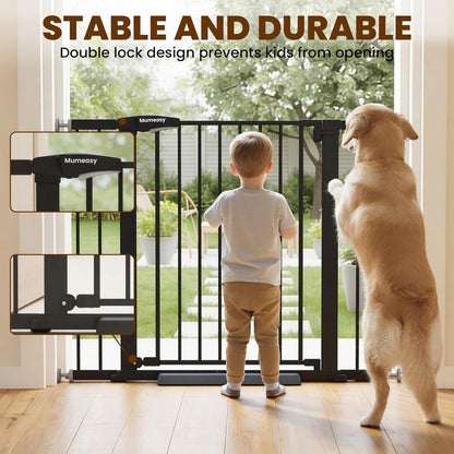 Baby Gate for Stairs, 29.7-40.6" Auto Close Dog Gate Indoor for Doorways, Dual-Lock Design, Adjustable Pet Gate No Drilling with Walk Thru Door for Hallways, Stroller Friendly, Black