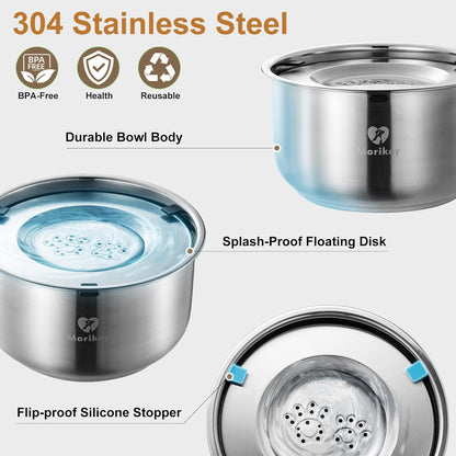 Dog Water Bowl No Spill, 4.5L/1.2 Gallon Slow Drinking Dog Water Bowl, Stainless Steel Pet Water Dispenser with Floating Disk, Spill Proof & Dishwasher Safe