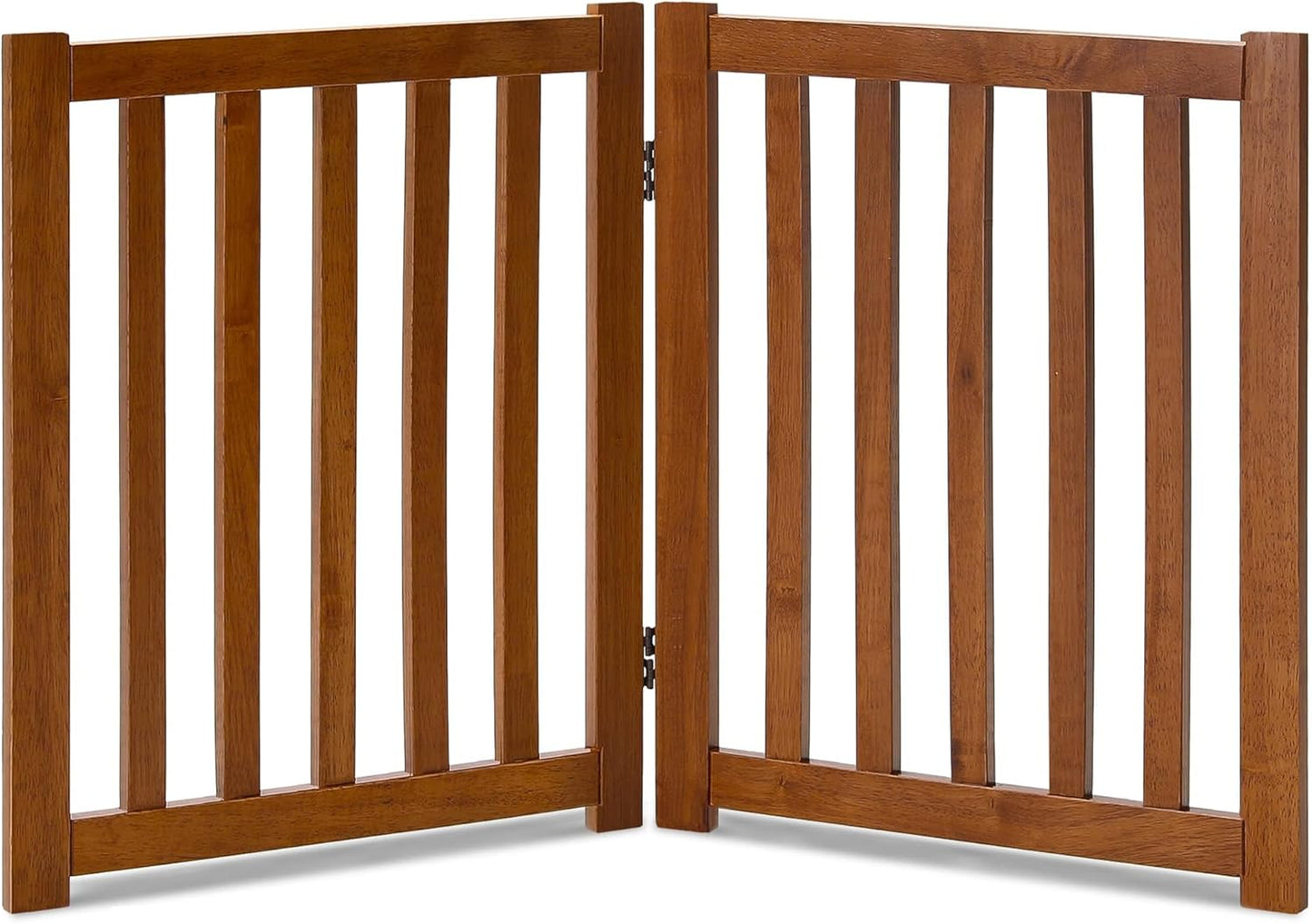 LZRS 2-Panel Wooden Free Standing Foldable Dog Gate Indoor – Solid Hardwood 24" High, Step-Over Safety Pet Gate for Doorways, Stairs & Small Spaces - Indoor Use, White