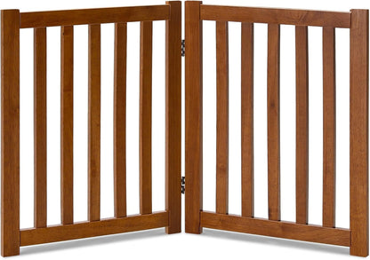 LZRS 2-Panel Wooden Free Standing Foldable Dog Gate Indoor – Solid Hardwood 24" High, Step-Over Safety Pet Gate for Doorways, Stairs & Small Spaces - Indoor Use, White