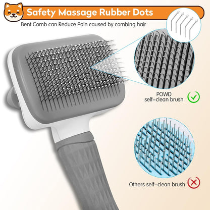 Dog & Cat Brush, Self Cleaning Slicker Brush for Pets, Upgraded Dog Brush for Shedding Massaging and Grooming, Removes Loose Undercoat & Portable Comb for Long Short Haired Dogs(Blue)