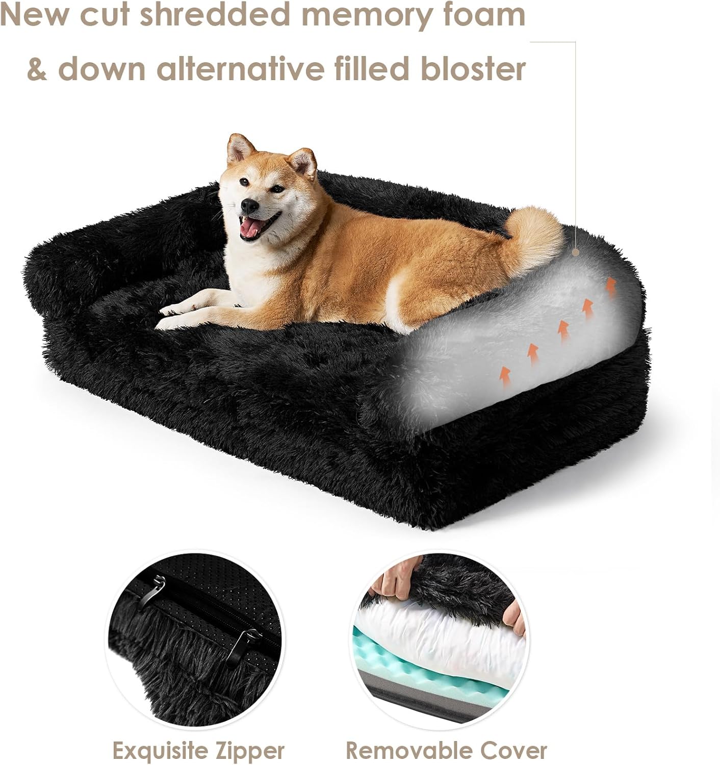 EHEYCIGA Foldable XXL Dog Bed for Large Sized Dog, 54"x38"x7.5" Faux Fur Fluffy Pet Couch Bed, Orthopedic Calming Memory Foam Big Pet Bed, Washable Pet Sofa Bed with Non-Slip Bottom, Dark Grey