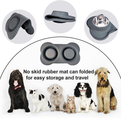 AsFrost Dog Food Bowls Stainless Steel & Water Dish with No-Spill and Non-Skid, Feeder Bowls with Dog Food Dish for Small Medium Large Size,Dogs,Cats,Puppy Pets, Black, 12oz