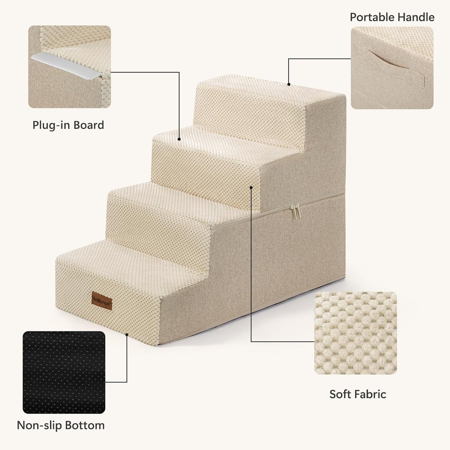 Aodisman Dog Steps for Bed and Couch, 4-Step Pet Stairs for Small Dogs, Indoor Non-Slip Dog Stairs for Old Cats, Puppy, Small Medium Dogs,18.5" H,Grey