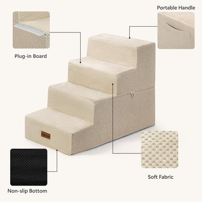 Aodisman Dog Steps for Bed and Couch, 4-Step Pet Stairs for Small Dogs, Indoor Non-Slip Dog Stairs for Old Cats, Puppy, Small Medium Dogs,18.5" H,Grey