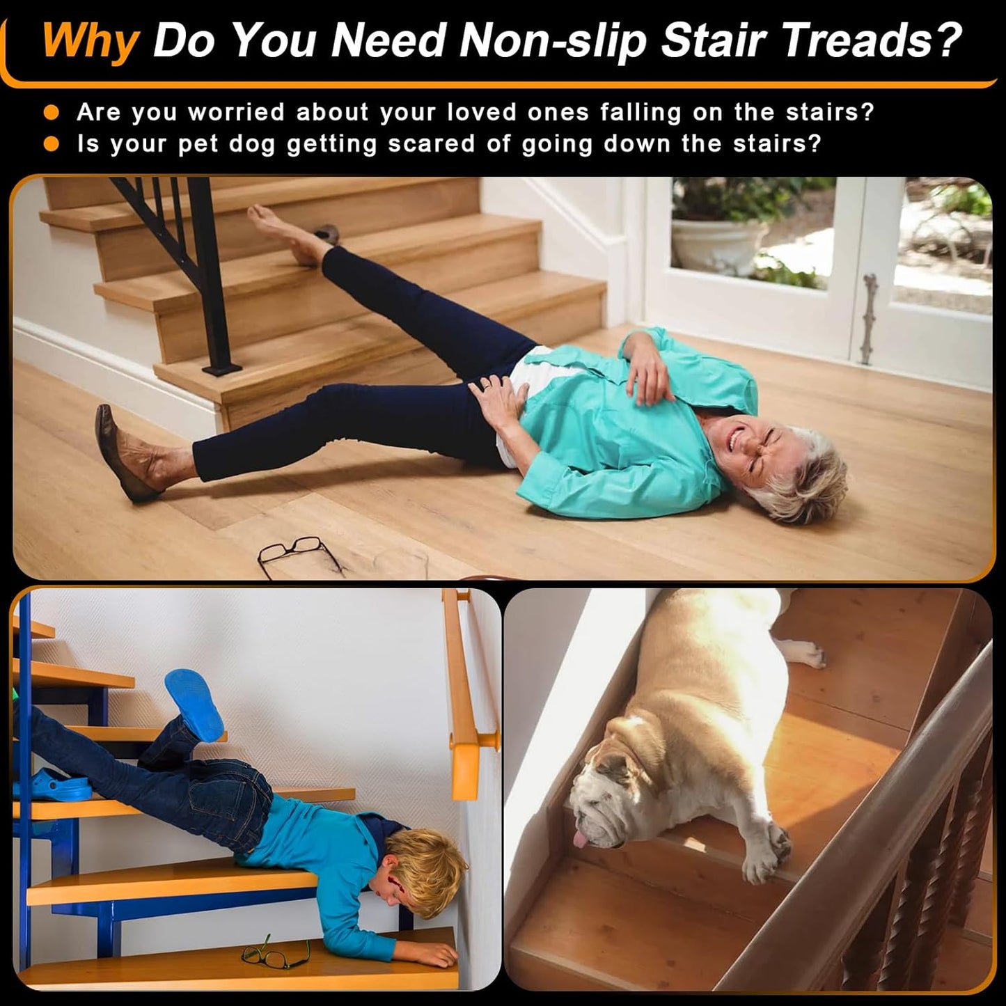 SMILOOL Clear Non-Slip Treads for Wooden Steps Indoor 15 Pack 4" x 24" Pre-Cut Anti-Slip Strips, Transparent Grip Tape for Wood Stairs, Waterproof Step Grips for Dogs, Kids and Pets