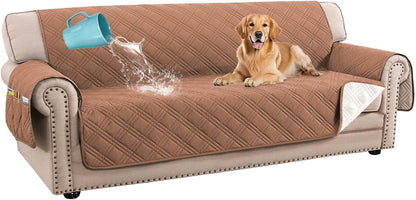 H.VERSAILTEX 100% Waterproof Slipcovers for Couches and Sofas Modern Pet Couch Cover Thick Soft Furniture Protector with Elastic Straps(Sofa, Lily Pad/Beige)