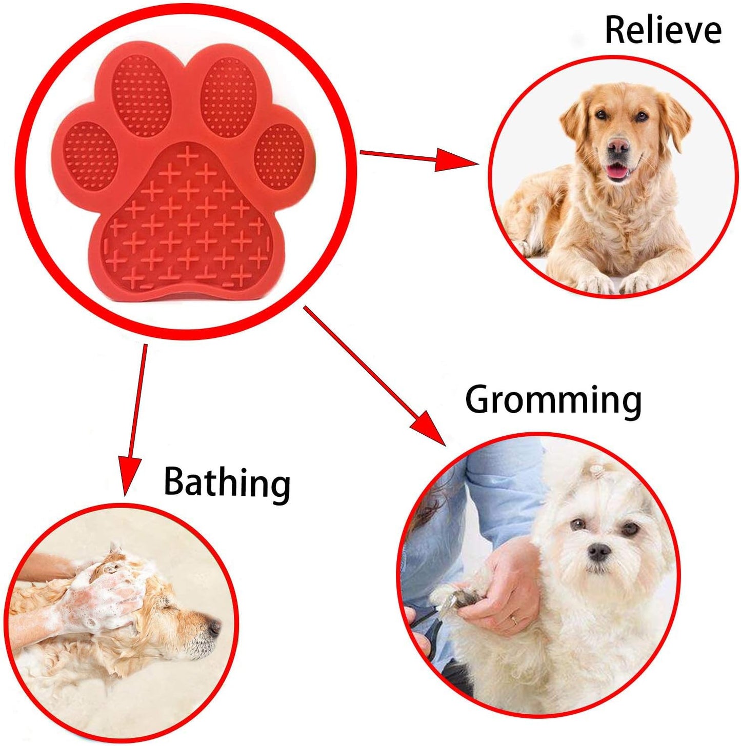 Dog Licking Mat for Anxiety Peanut Butter Slow Feeder Bowls Licking Pad with Strong Suction to Wall for Pet Bathing,Grooming,and Dog Training (Red)