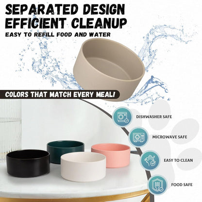 Raised Ceramic Dog Bowl Set - Elevated Double Dishes with Stainless Steel Stand - Food and Water Bowls for Small to Medium Dogs - Each Holds 3.5 Cups (29.57 fl oz) - White