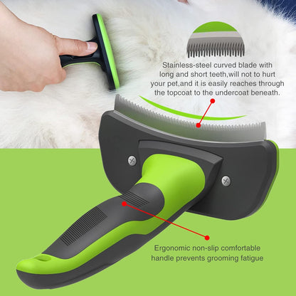 Pet Grooming Brush for Dogs and Cats, Self-Cleaning Undercoat Deshedding Tool, Effectively Reduces Shedding by Up to 95%, Long or Short Hair Remover for Grooming, Green, Hair Brush
