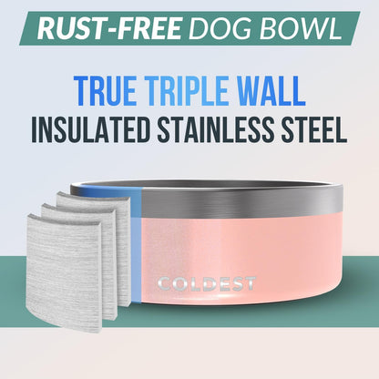 Coldest Dog Bowl - Anti Rust Metal, Non Slip, 3 Layers Insulated Stainless Steel Dog Bowls - Spill Proof & Heavy Duty - Water Bowl for Dogs, Cats & Pets, Dish Washer Safe (21 oz, Stealth Black)