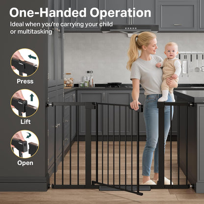 Cumbor 36.6-64" Extra Wide Baby Gate for Stairs, Dog Gates for Doorways, Auto-Close Pet Gate Indoor, Pressure Mounted Walk Through Safety Child Gate for Kids Toddler, Tall Pet Puppy Fence Gate, Brown