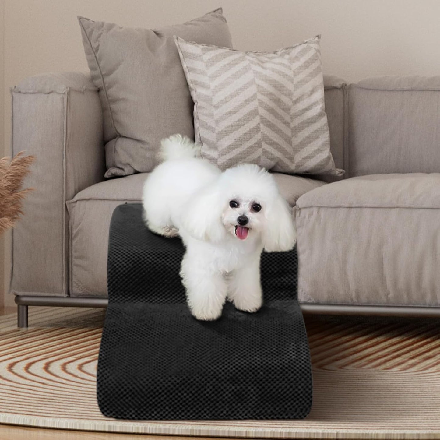 Dog Stairs for Small Dogs - High Density Foam Dog Ramp, Extra Wide Pet Steps with Non-Slip Bottom for High Beds, Couche and Sofa, Best for Pet Injured, Older Dogs Cats (Grey, 4 Steps)