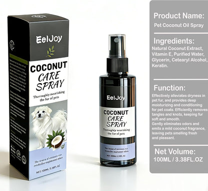 Coconut Care Spray for Pets, Nourishing Fur Oil with Comb, Moisturizing & Detangling Spray for Dogs & Cats, Natural Coconut Oil for Dry Skin & Shiny Coat, 100ml/3.38 fl oz