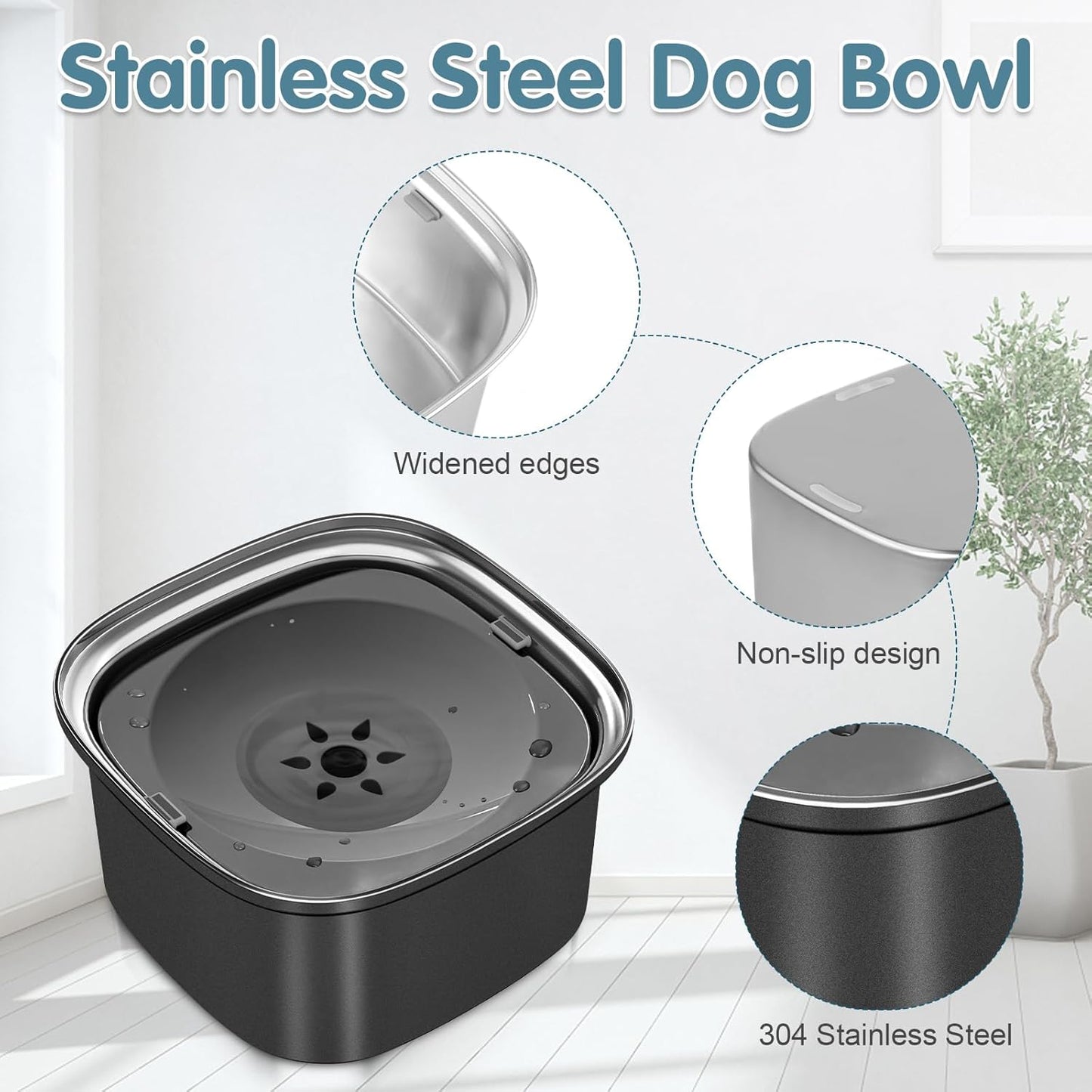 UPSKY 3L Dog Water Bowl 101oz Stainless Steel No Spill Large Capacity Dog Food Water Bowl Slow Water Feeder, Spill Proof Pet Water Dispenser Vehicle Carried Travel Water Bowl