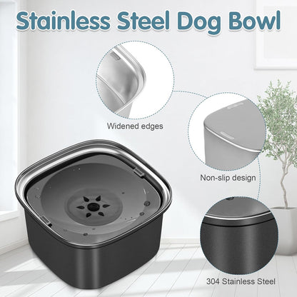 UPSKY 3L Dog Water Bowl 101oz Stainless Steel No Spill Large Capacity Dog Food Water Bowl Slow Water Feeder, Spill Proof Pet Water Dispenser Vehicle Carried Travel Water Bowl
