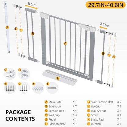 Cumbor 36.6-64" Extra Wide Baby Gate for Stairs, Dog Gates for Doorways, Auto-Close Pet Gate Indoor, Pressure Mounted Walk Through Safety Child Gate for Kids Toddler, Tall Pet Puppy Fence Gate, Brown
