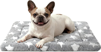 Dog Bed Mat, Reversible Crate Pad & Cute Dog Bed - Machine Washable Kennel Mat with Ultra Soft for Small Dogs (Cool/Warm), 24" x 18", Grey&Star