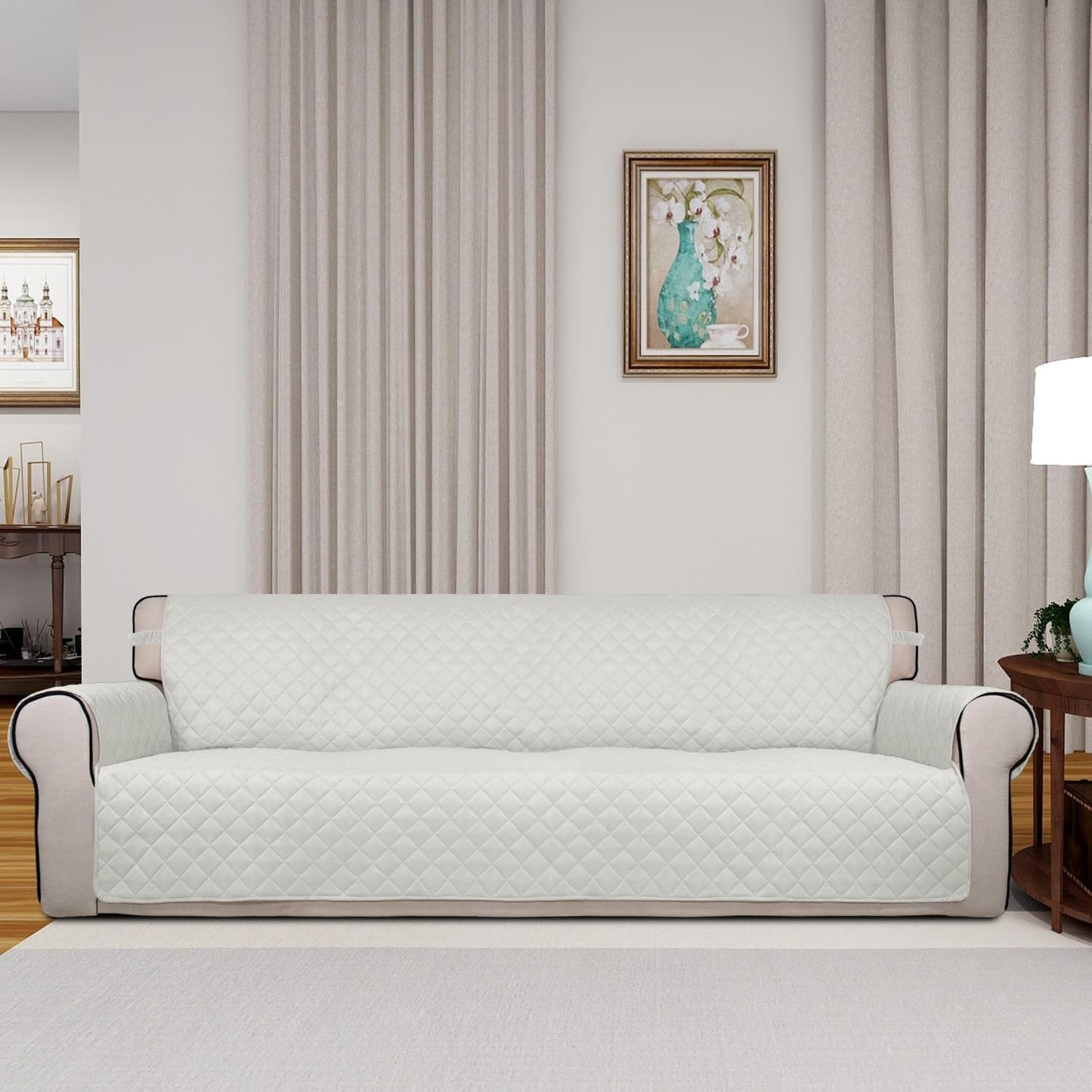 PureFit Reversible Quilted Sofa Cover, Water Resistant Slipcover Furniture Protector, Washable Couch Cover with Non Slip and Elastic Straps for Kids, Dogs, Pets (Sofa, Gray/Light Gray) - Colors A