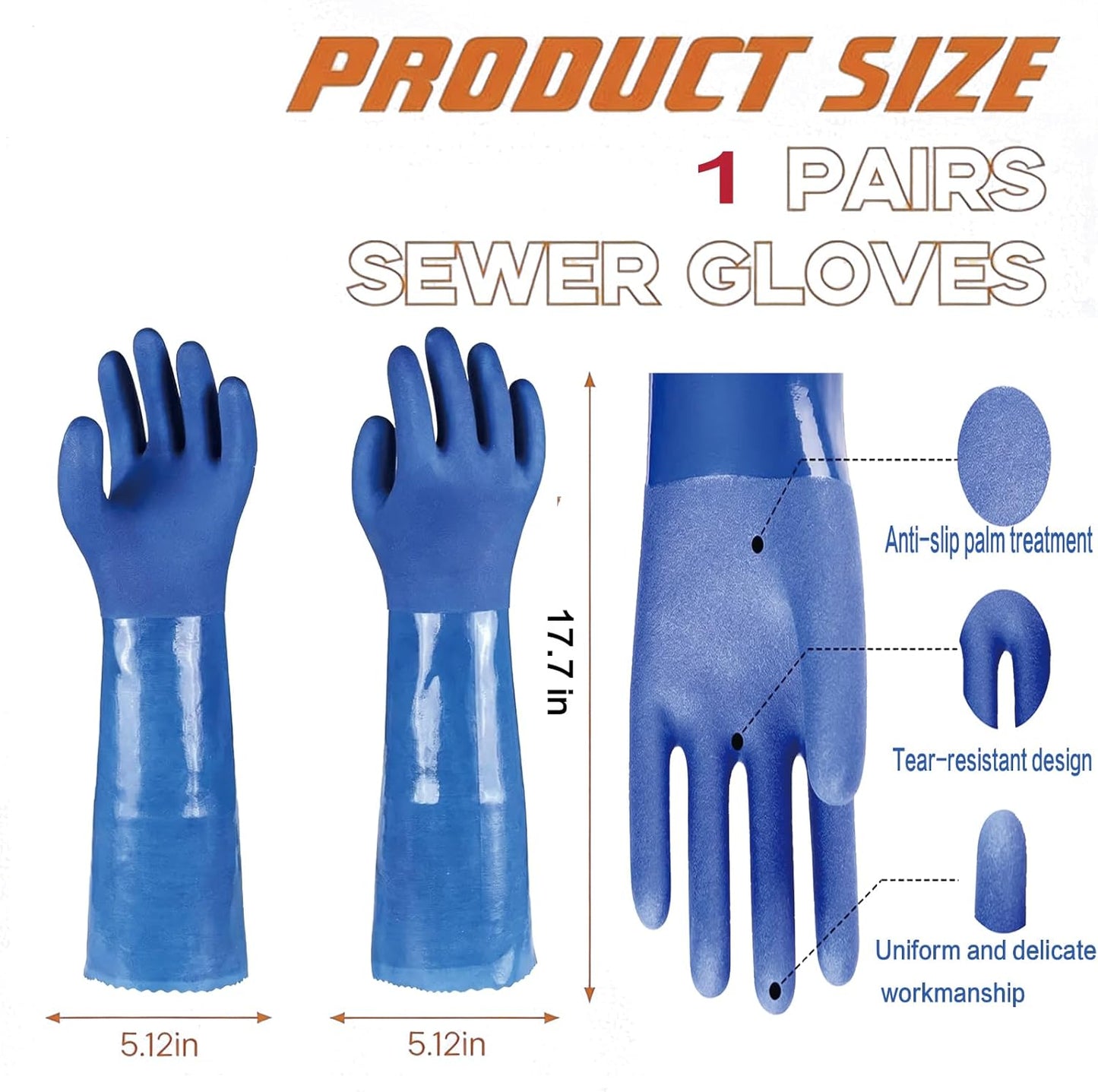 YOFANG 14" Long Pet Grooming Gloves for Washing & Hair Removal,Waterproof Rubber Cat Bite-Proof Brush Gloves,Dog Bath Glove with Soft 3500+ Particles Massage,Orange