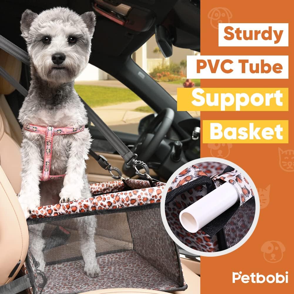 Petbobi Small Dog Car Seat, Dog Car Booster Seat for Small Medium Dogs 5-15 lbs, Foldable Front Seat Safety with Sturdy PVC Tube Frame, Breathable Mesh, Grey