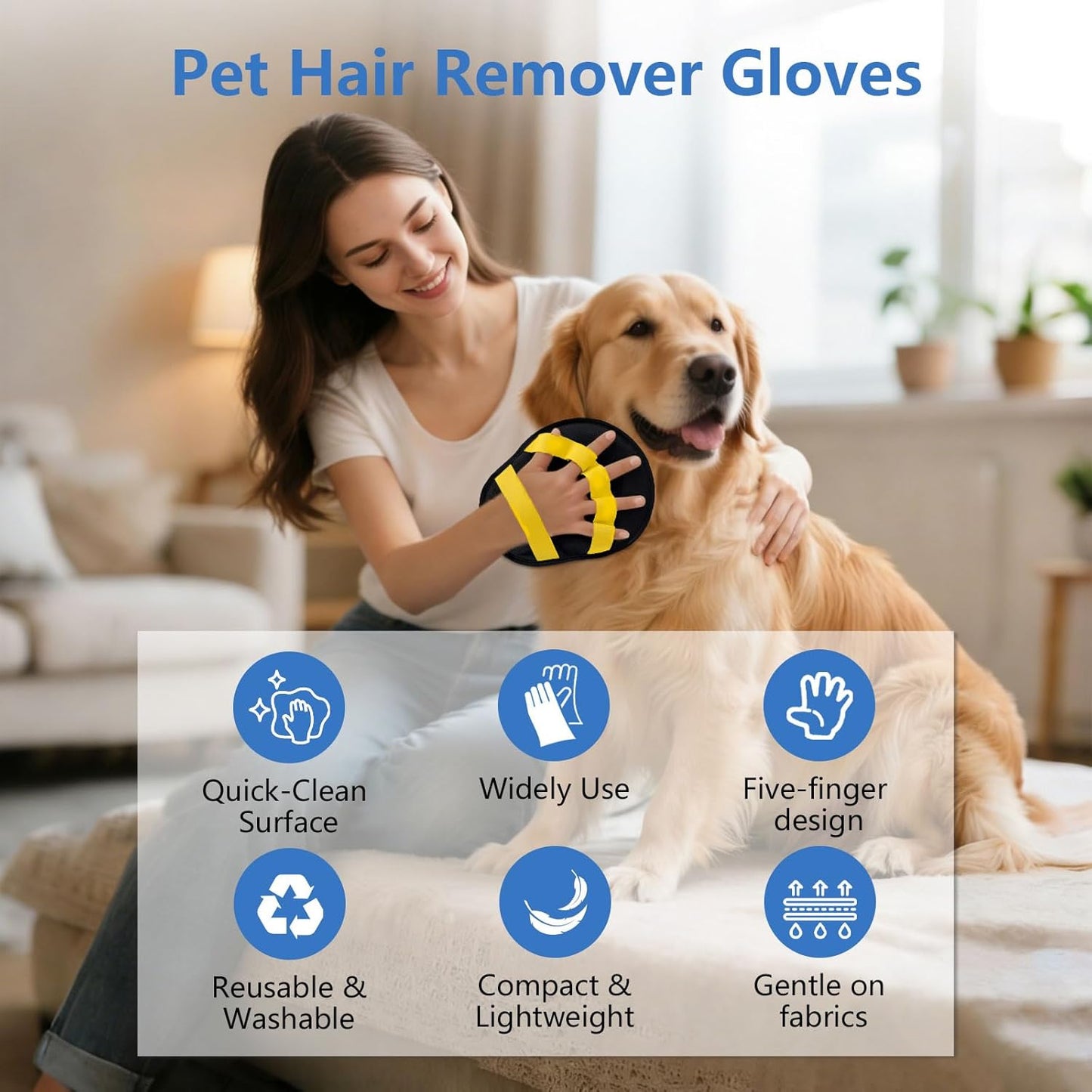 Pet Hair Removal Glove for Dogs & Cats, Reusable Washable Electrostatic Pet Hair Remover Glove, Pet Hair Mitt with Finger Straps for Couch, Carpet, Car Seats, Clothes, Furniture, Red