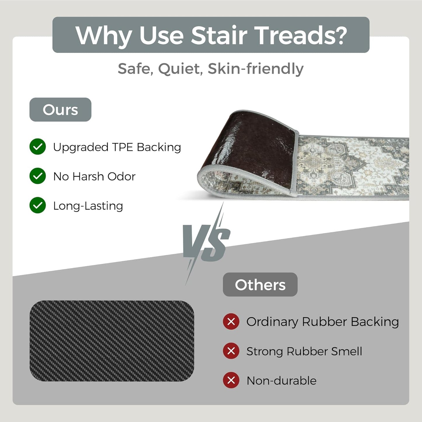 sarben Non Slip Stair Treads for Wooden Steps 15PCS - 8"x30" Indoor Safety Carpet, Edging Mats with TPE Adhesive Backing, Pet and Elderly Friendly Stair Rugs (Taupe) - Colors A